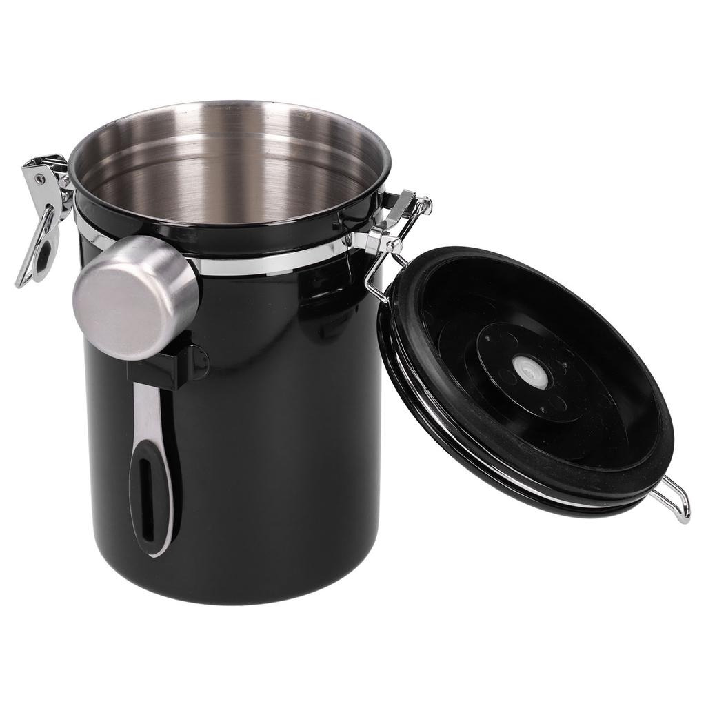 Coffee Bean Container with Exhaust Valve Tea Leaf Storage Canister for Kitchen Use(Silver Spoon 1.8L (Filled 750g Coffee Bean))