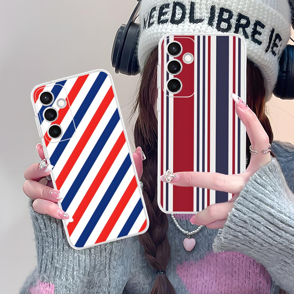 Red Blue Stripe Mobile Phone Case for Samsung Galaxy S25 S24 S23 S22 S21Plus FE Ultra Clear Colorful Cover Luxury Smartphone