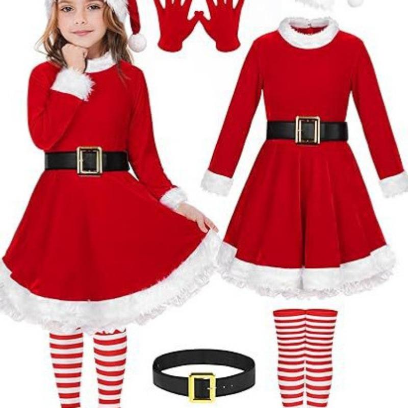 New Christmas Costume Girl Santa Dress Kids Mrs. Claus Clothing Stage