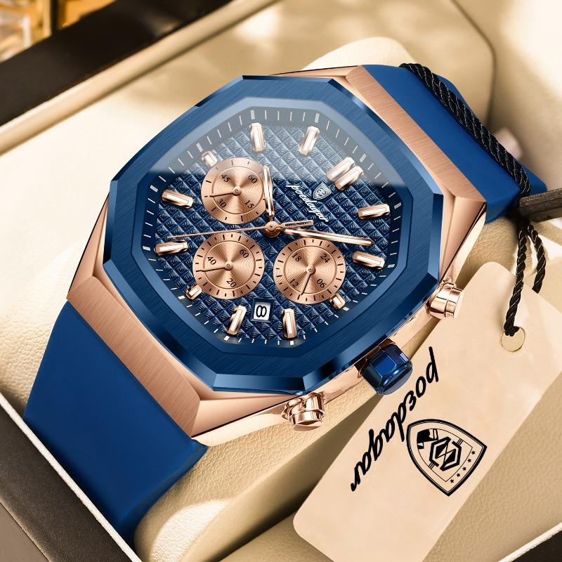Business Quartz Men's Wristwatch Chronograph Date Silicone Strap Man Watch Waterproof Military Luminous Watches For Men