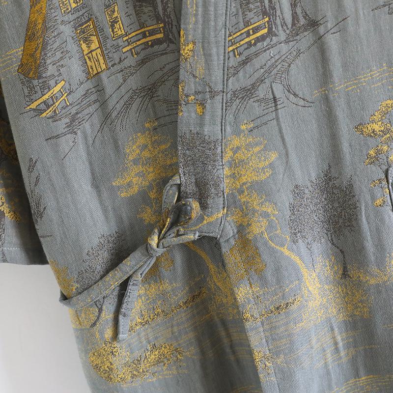 Men's Pure Cotton Jacquard Kimono Robe - Loose Fit, Plus Size, Ideal for Spring to Autumn Sleepwear and Sauna.