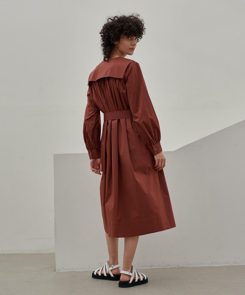 MITTE Shirring Belted Shirts Dress - Brick