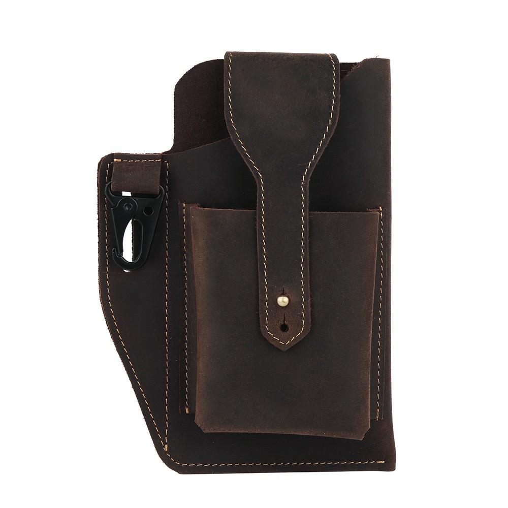 Men's Genuine Leather Tactical Mobile Phone Waist Bag - Crazy Horse Sports Style
