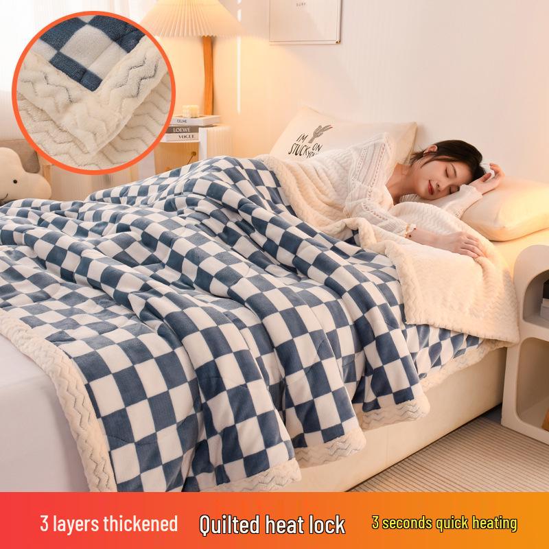 Three-Layer Quilted Milk Velvet Cartoon Blanket - Thick, Machine Washable, Ideal for Autumn/Winter Naps