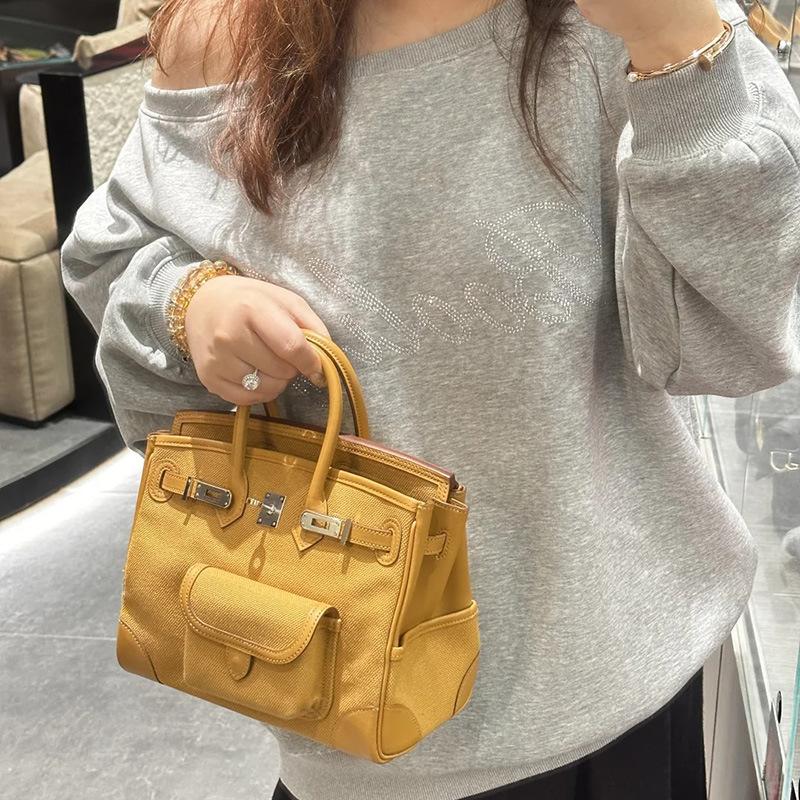 Haute couture version 2025 new cargo platinum bag canvas splicing leather women's handbag shoulder messenger bag