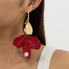 Vintage Red Drip Oil Flower Long Tassel Pendant Earrings for Women Exaggerated White Imitation Pearl Earrings Vacation Zircon