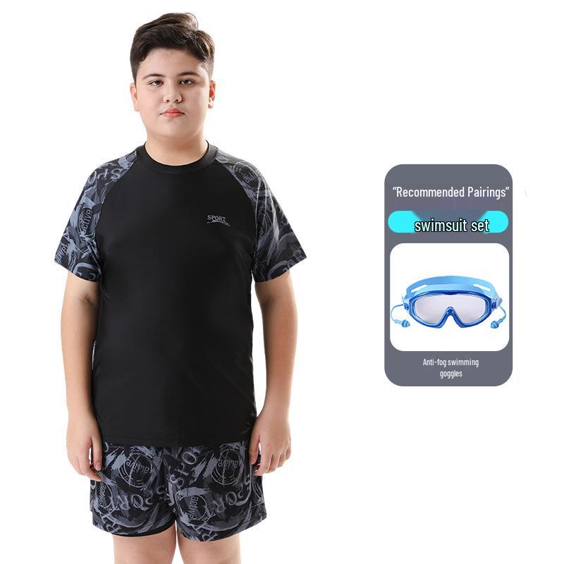 Boys' High-Elastic Quick-Dry Swimsuit Set - Anti-Embarrassment, Two-Piece Beachwear for Tweens and Teens