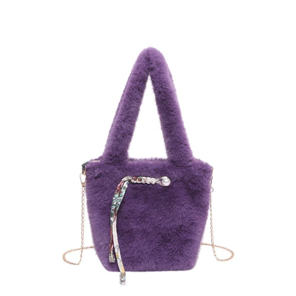 

Metal Furry Chain Handbag Stringing Rope Crossbody Bag Trendy Winter Shoulder Bag Outdoor фиолетовый