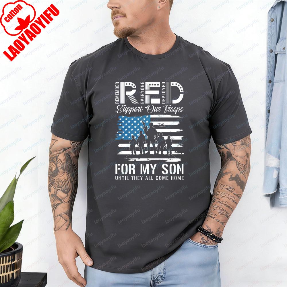 RED Friday Tshirt for My Son Design Military Family Heritage Cotton Tee Vintage Classic Patriotic Mens Camisetas Nostalgia Tops S