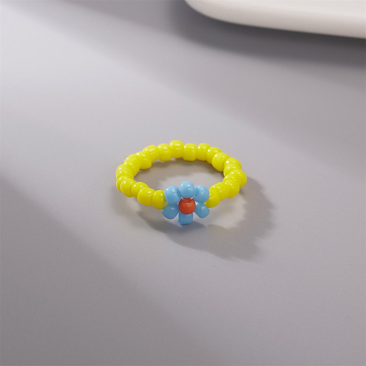 Bohemian Handmade Colorful Crystal Beaded Imitation Pearl Rings Continuous Circle Minimalist Wedding Promise Stacked Finger Ring