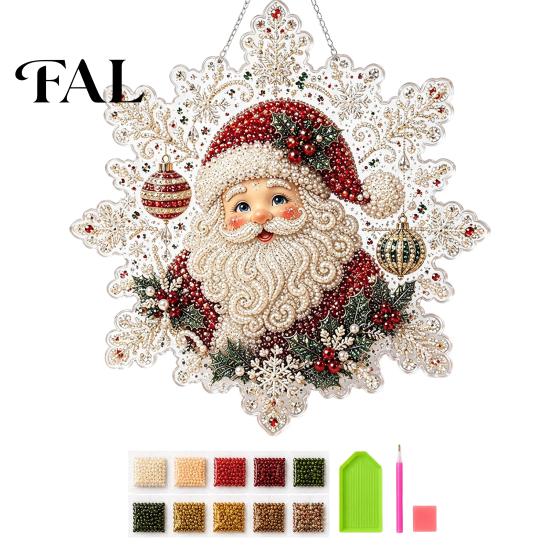 Handmade Gift Ideas for Friends Christmas Faux Pearl Painting Suncatcher Art Kit, Acrylic Snowflake Shape Board Decorative Hanging Window with