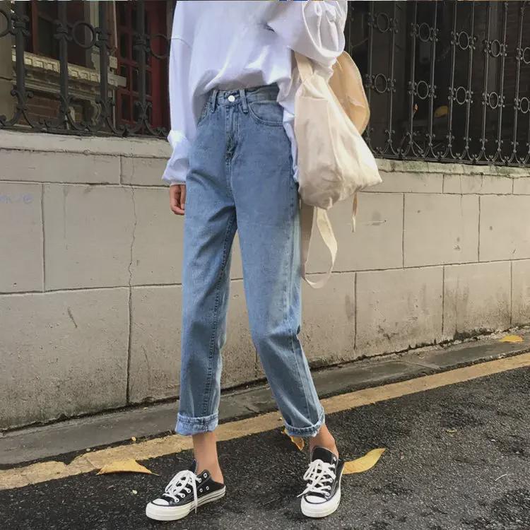 "Summer 2020 Women's High-Waist Wide-Leg Jeans - Chic Korean Style"