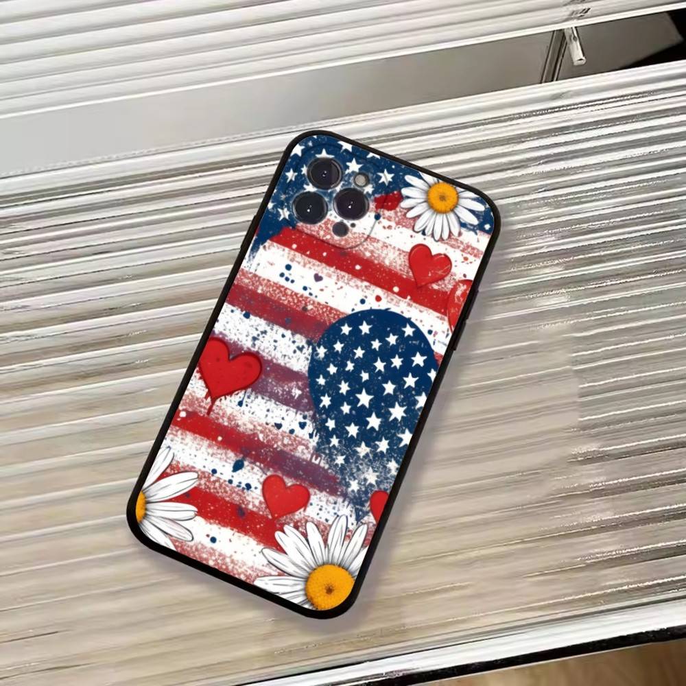 USA A-America Flag Phone Case For iPhone 17,16,15,14,13,12,11 Plus,Pro Max,XS,Soft Silicone Black Cover