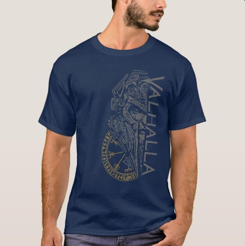 Norse Compass Vegvisir Rune Odin Mask Nordic Warrior Valhalla TShirt 100 Cotton ONeck Summer Short Sleeve Casual Mens Tshirt