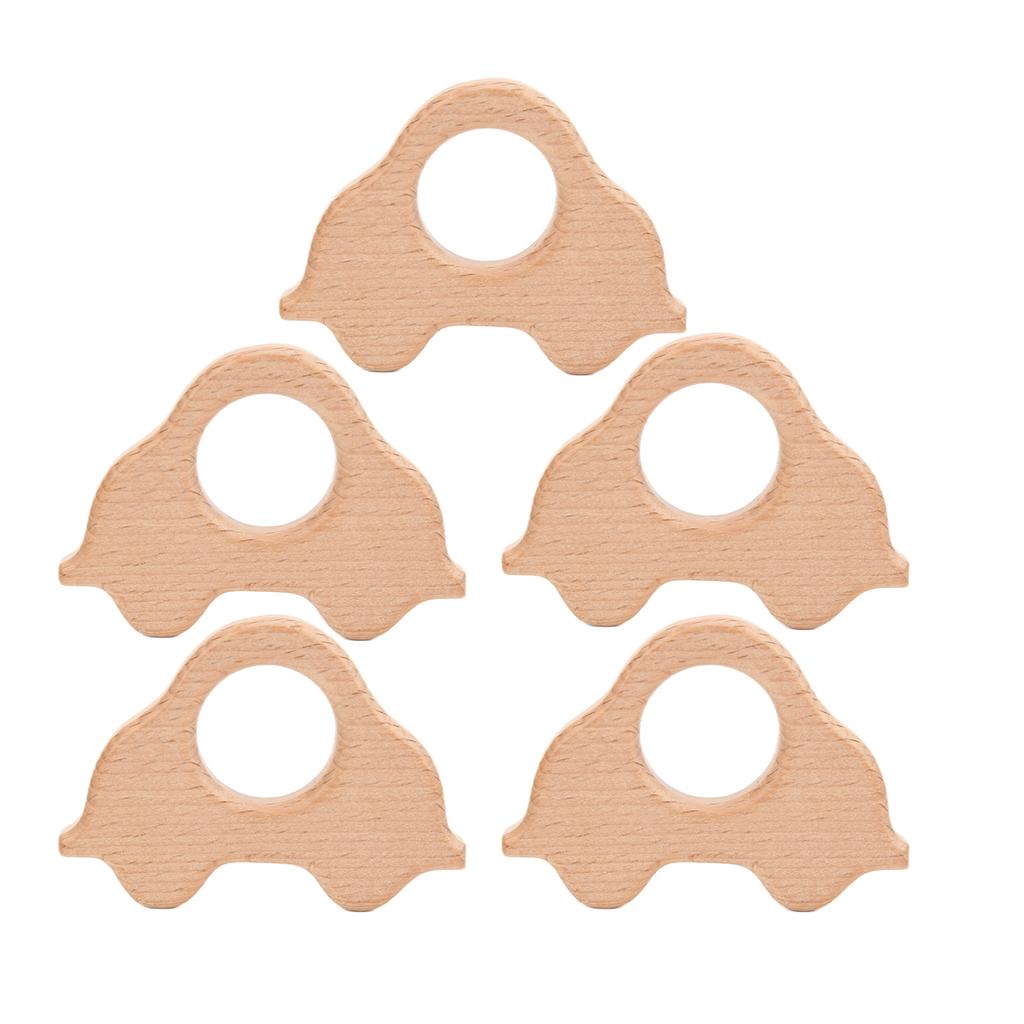 5Pcs Wooden Teether Toys Natural Beech Sturdy Durable Impact Resistance Smooth Safe Non Toxic Wood T