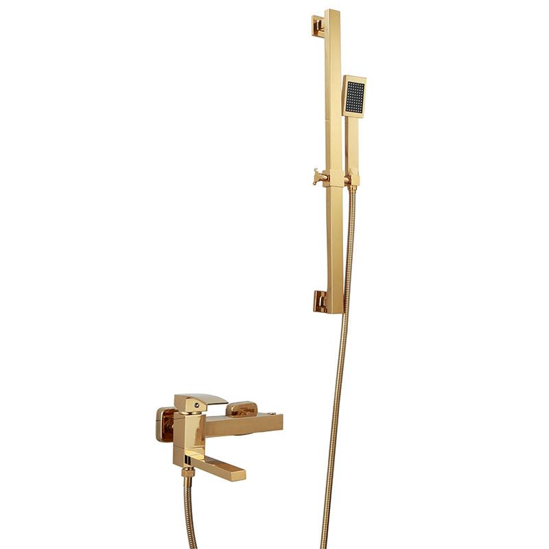 Tuqiu Set Doccia per Vasca da Bagno Montaggio a Parete Rubinetto da Bagno e Doccia Oro, Miscelatori per Doccia e Vasca da Bagno Fredda e Calda in Ottone