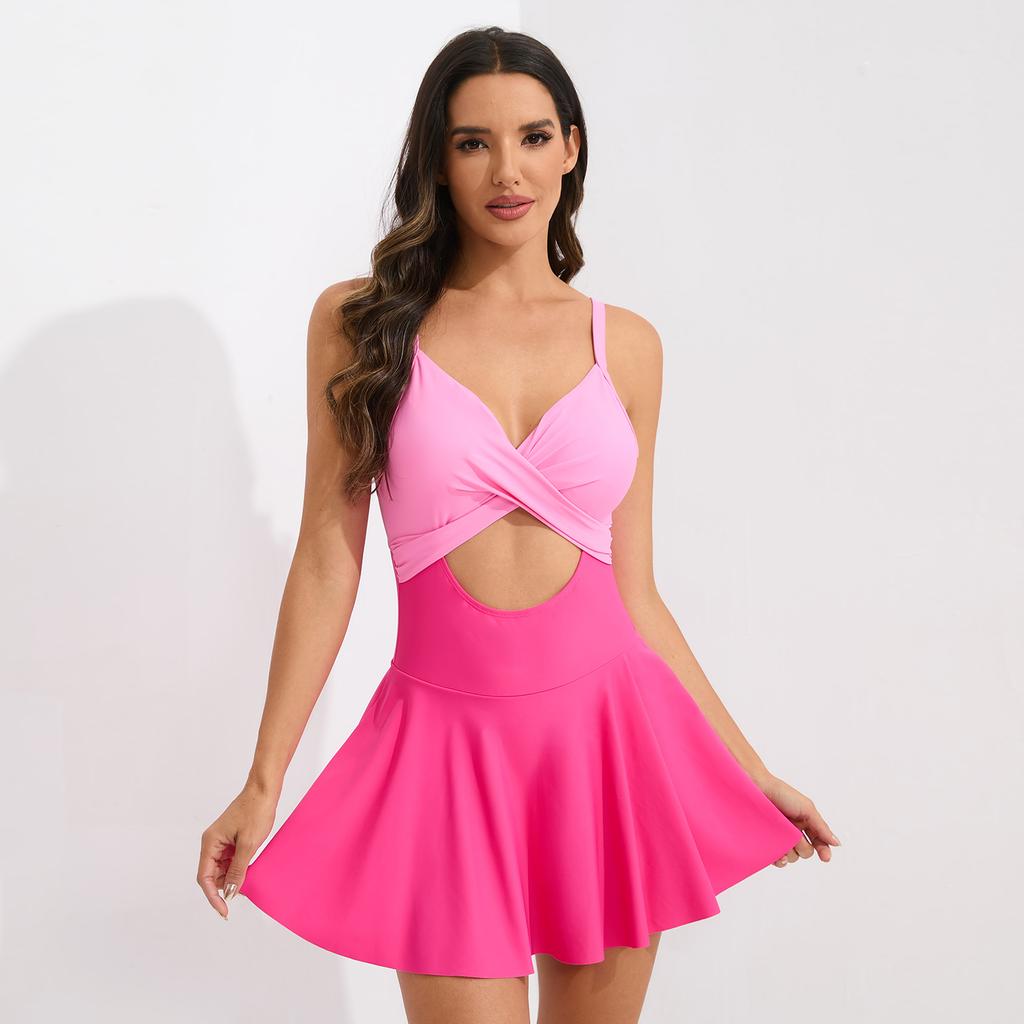 Women One Piece Swimsuit Hollow Out Swimdress Swimwear Bathing Suit Female Swim Dress EMA