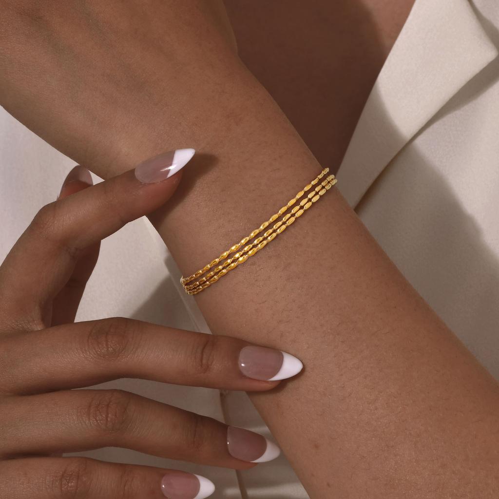 Multi-layer Stackable Beaded Chain Bracelet for Women Stainless Steel 18K Gold Plated Bracelet Hypoallergenic Waterproof Jewelry