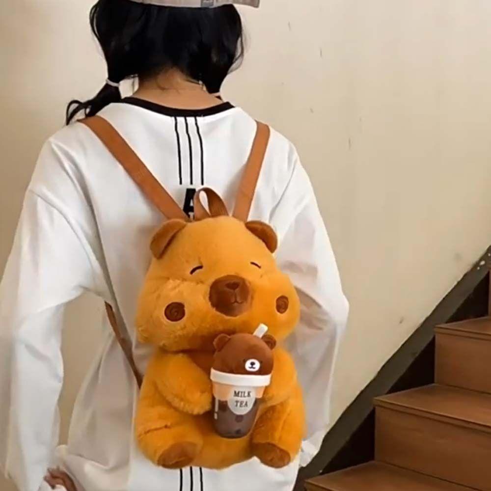 Soft Brown Doll Bag Cute Cartoon Daypack Creative Capybara Plush Backpack  Gifts