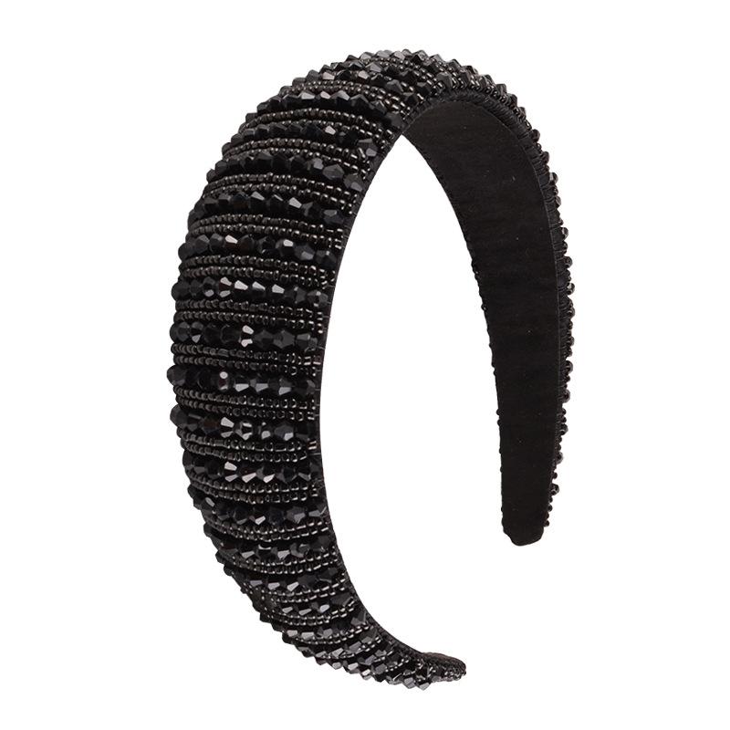 4cm Width New Rhinestone Handmade Beaded Headband Women Headwear Crystal Fancy Hair Accessories чёрный