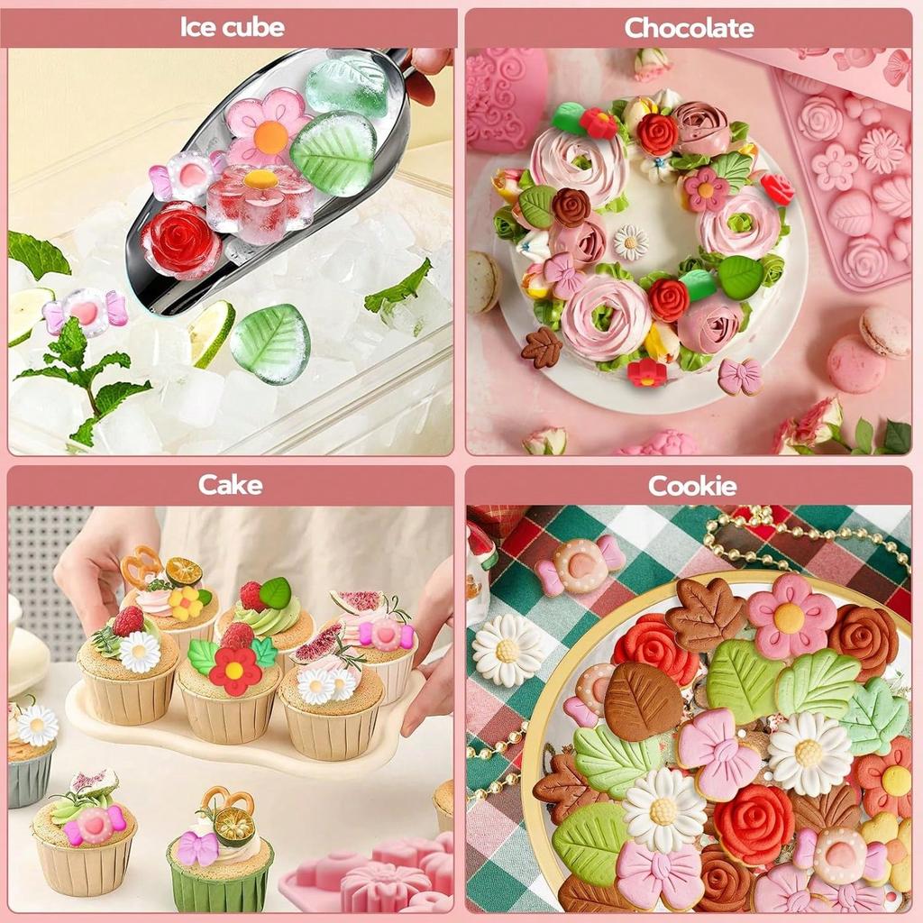 Flower Theme Chocolate Gummy Mold Silicone,Reusable Silicone Candy Molds,for Chocolate Baking,Ice Cube Trays,and Cupcake