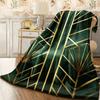 1pc Art Deco Emerald Green And Golden Geometric Print Blanket Luxurious Single-Sided Design for Living Room Or Office Decor Cozy H