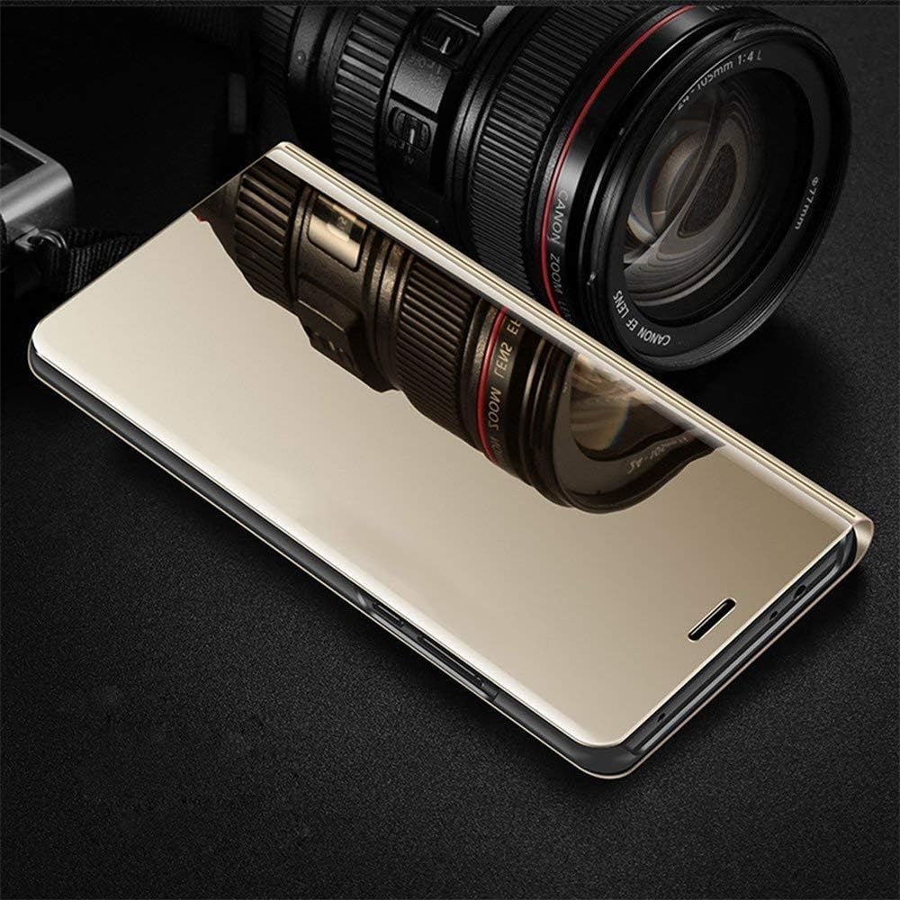 

iPhone 12 Pro Max Mirror Case - Slim Clear View Flip Cover with Kickstand, PU Gold M] Blue Mirror PU