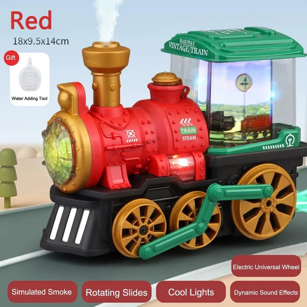 Electric retro spray train toy with sound and light automatic obstacle avoidance simulation steam train children Christmas gift
