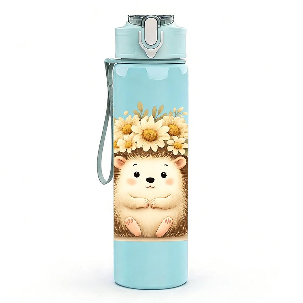 1PC Sunflower Hedgehog Cartoon 750ml Color Plastic Sports Water Bottle Leakproof Flip Straw Lid Suitable for Sports Office Home Use