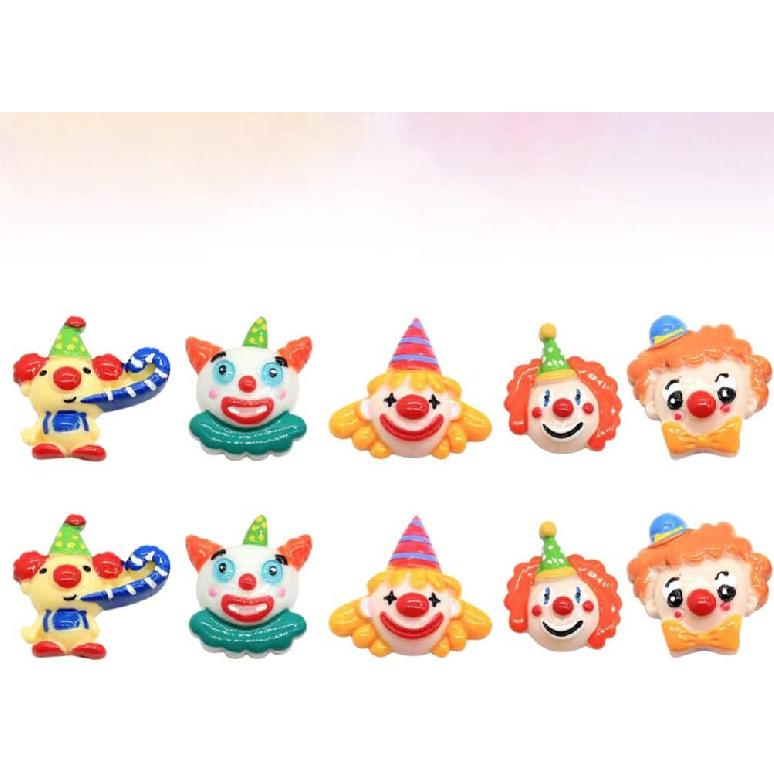 Amosfun 10pcs Resin Clown Charms Hair Barrettes Making Charms Handmade Crafting Slime Charms Pendants for Headband Headdress DIY Crafts (Random Style