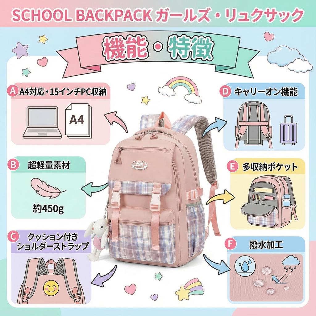SCHOOL HERO Large Checkered for Girls and Cram and Preschool Function for Travel Disaster Cute Backpack for Elementary School Perfect for Field Trips