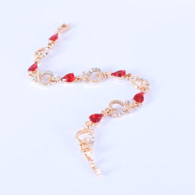 Herz Hohles Damen Armband Legierung Roter Strass Kette Armband Schmuck Accessoire
