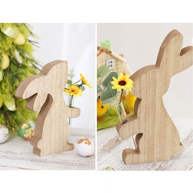 Delicate Easter Inspired Rabbit Shaped Flower Display Stand Handmade Wood Rabbit Ornament for Home and Office Decor