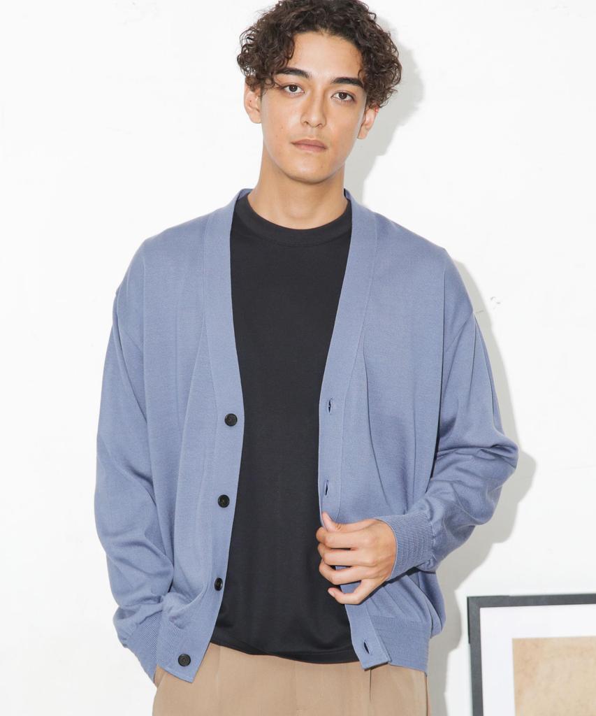 Nano Universe Tough Knit Blue Gray V-Neck Cardigan, Medium,