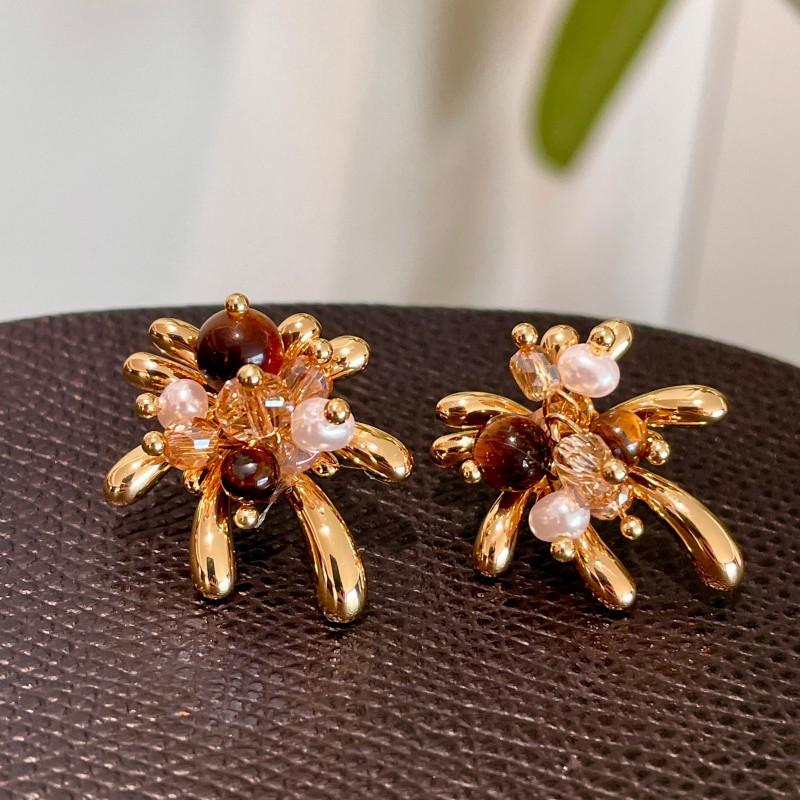 Natural tiger's eye stone series stud earrings for women Maillard exquisite retro earrings niche light luxury high-end temperament earrings