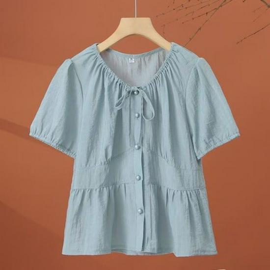 Women's French Short-Sleeve Shirt - 2025 Summer Fashion, Plus Size, Versatile, Age-Defying Top