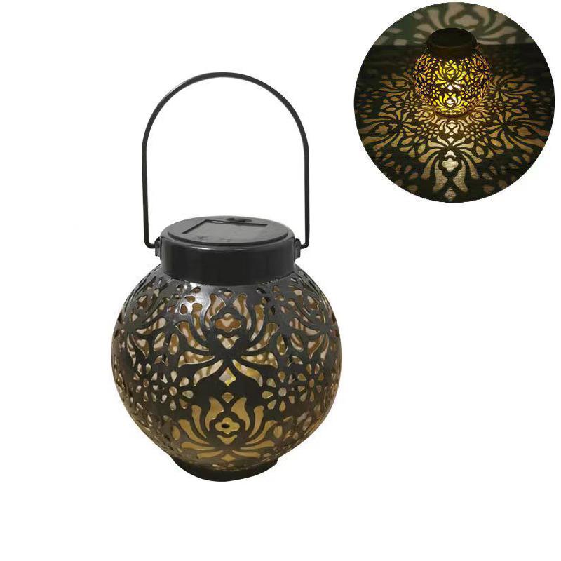 Led Solar Lantern Light Hollow Wrought Iron Projection Light Hanging Lamps Outdoor Waterproof Yard Garden Art Decoration