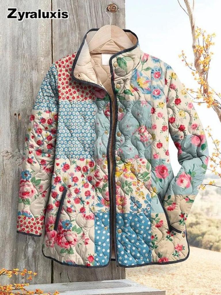 Women's Padded Cotton Jacket Floral Digital Print Women's Cotton Jacket