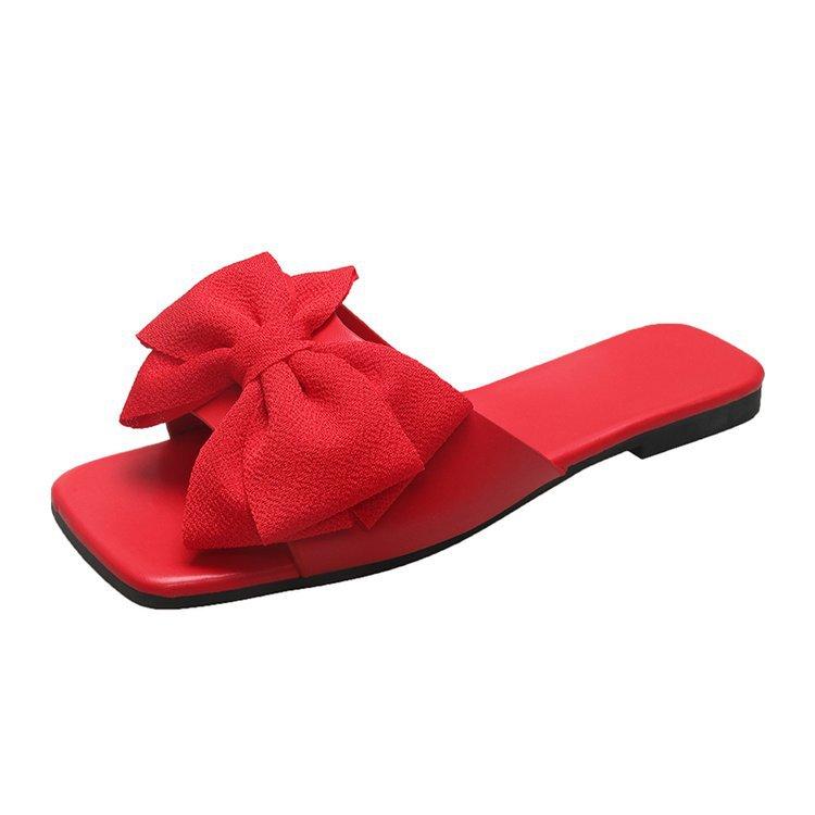 Summer new bow sandals women's soft bottom fashion flat bottom one-word drag