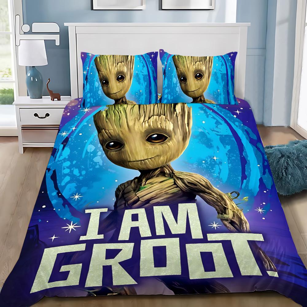 Cute Groot Duvet Cover Pillowcase 2/3pcs Bedding Set Adult Boy Girl Bedroom Decoration Children Gift Single Double Large Size