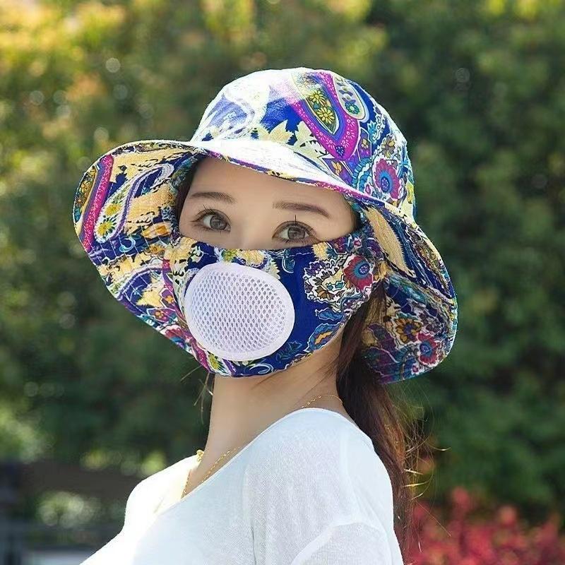 Chapeau de soleil d'été chapeau seau chapeau avec masque intégré protection solaire d'été chapeau de soleil protection solaire extérieure chapeau pour le visage