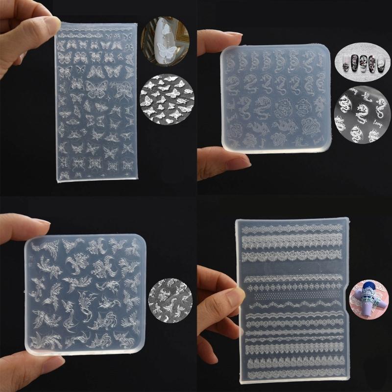 3D Nail Art Mold with Variety of Patterns Template Carving Sticker Stencil Tools Moulds for Nail Enthusiasts and Salons