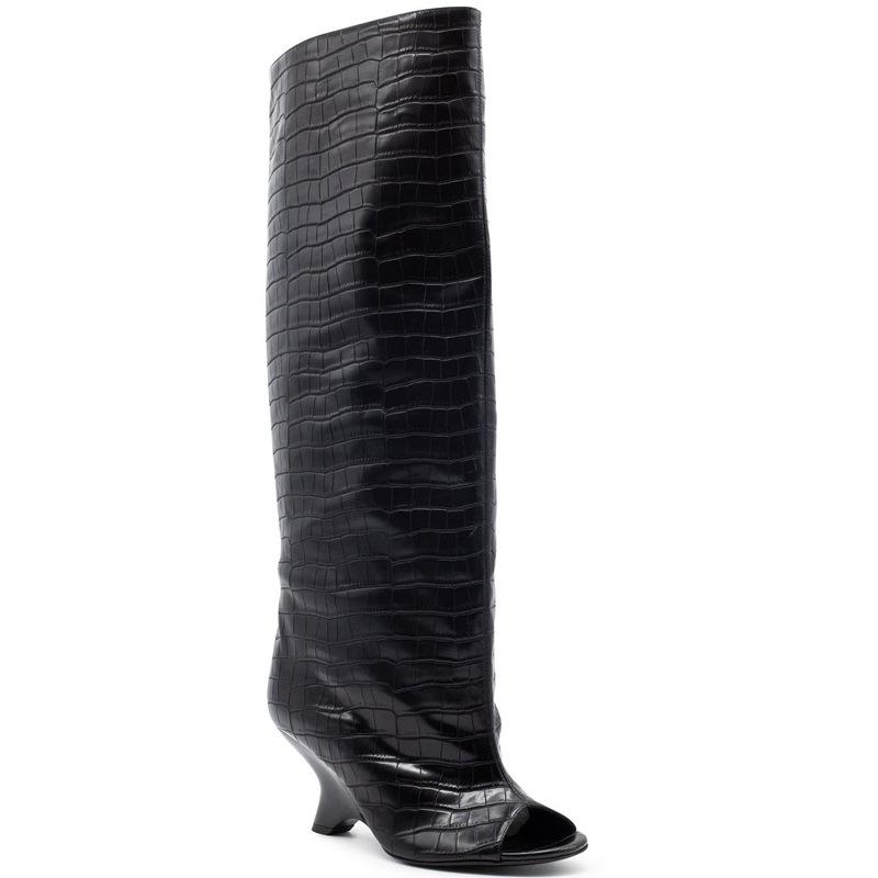 2025 New Peep Toe Long Boots Summer Thick High Heels Women's Knee Boots Large Size Shoes Ladies Slip-on Strange Heels Cool Boots