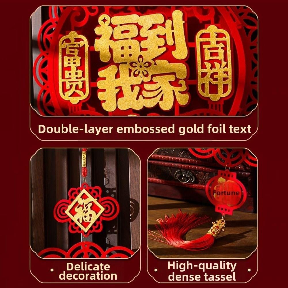 Flocking Chinese Lucky Character Pendants Traditional Handmade New Year Fu Character Pendants with Tassels Creative