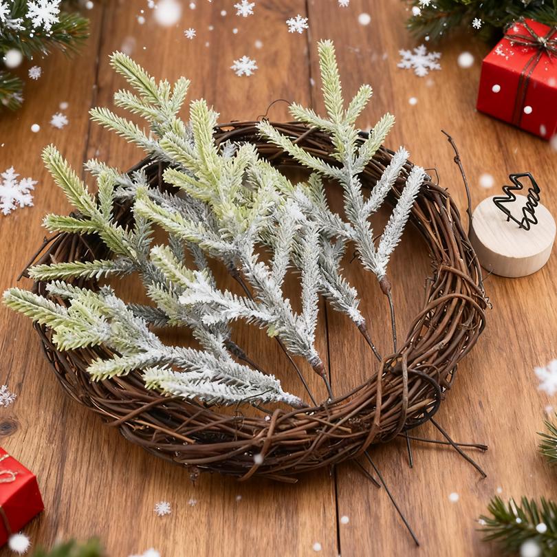 6Pcs/bundle Artificial Plants Fake Pine Vases Christmas Decorations Home Wedding DIY Gifts Box Wreath Scrapbooks Plastic Flowers