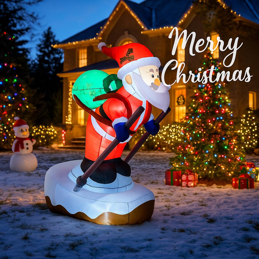 5.91FT Inflatable Skiing Santa Claus Toy Yard Lawn Party Decoration Festive Gift Christmas Supplies Home Ornament LED Light