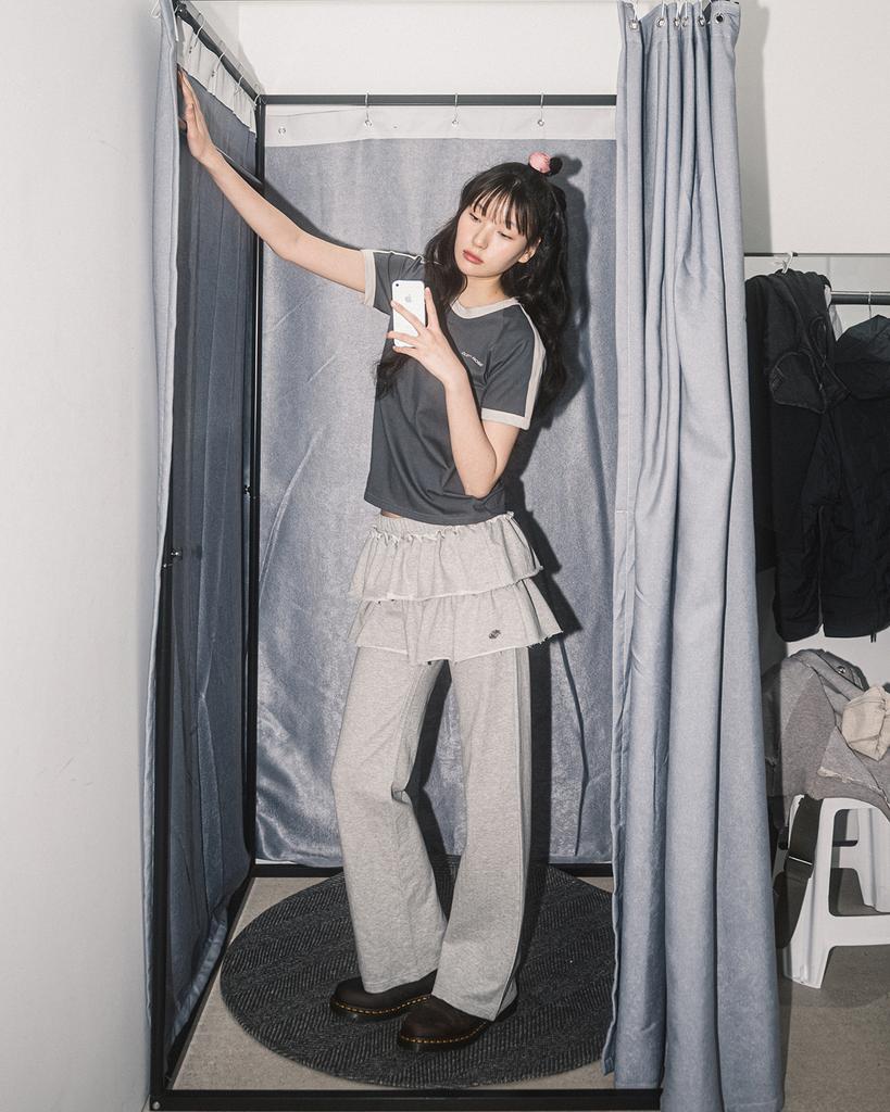 HAVISM Layered Sweat Skirt Pants(Grey)