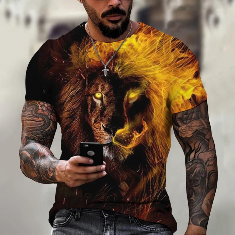 

Men s Casual Summer Retro T-Shirt Lion 3D Printed Short Sleeve Top Oversized Stretch Clothing Fitness Sweatshirt