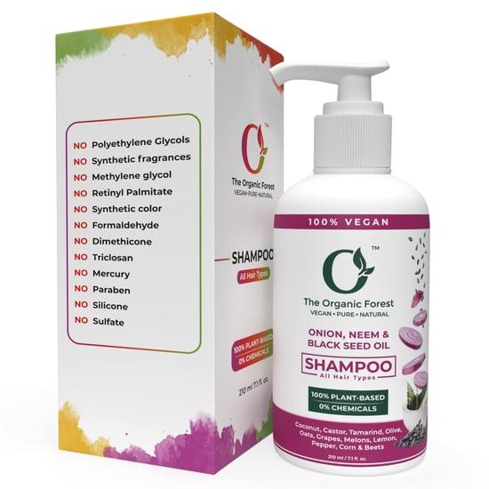 

100% Растительный Луковый Шампунь Обогащенный Маслом Нима и Черного Тмина - Натуральный Шампунь для Волос Без SLS, Парабенов и Сульфатов для Контроля Перхоти и Выпадения Волос