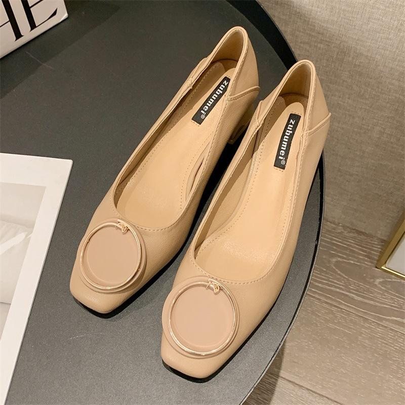 Женские осенние новые туфли на блочном каблуке в Корейском стиле, одинарные туфли для профессиональной работы, женская обувь на мелкой подошве для работы